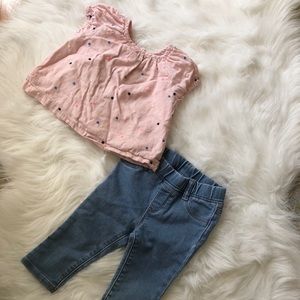 Baby girl set: top w/polka dots & light blue jeans